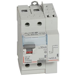 Interrupteur différentiel DX³-ID haut vis/haut auto 2P 230V~ 63A AC 30mA – 2 mod – 411633