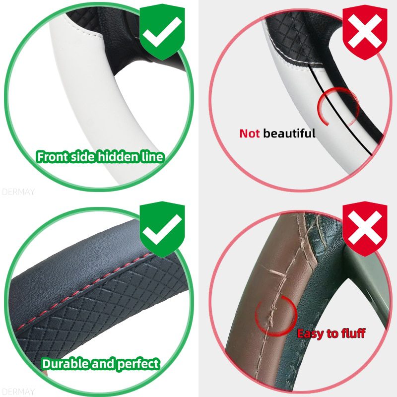 100% DERMAY Brand Leather Car Steering Wheel Cover Anti-slip for Hyundai i30 kona i10 i35 elantra santa fe Auto Accessories – Image 7