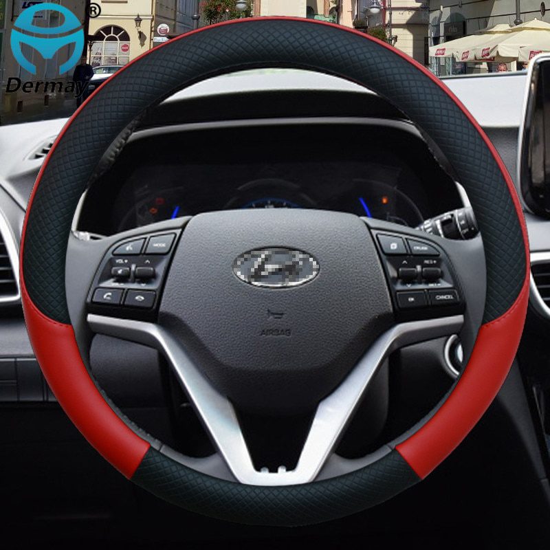 100% DERMAY Brand Leather Car Steering Wheel Cover Anti-slip for Hyundai i30 kona i10 i35 elantra santa fe Auto Accessories – Image 8