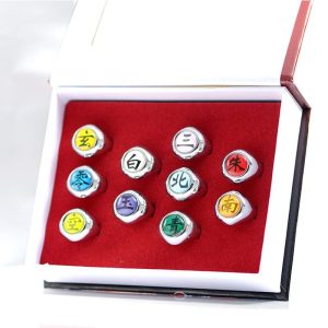10 pièces/ensemble Dessin Animé Akatsuki Shippuuden Bijoux Cosplay Costume Anneaux Ninjas Mode Table Akatsuki Membermetal Bague Accessoire Ensemble (ring J1)