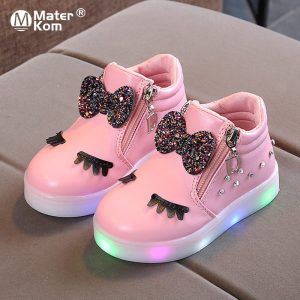 Baskets “Krasovki” à LED pour filles, taille 21 à 30, chaussures lumineuses, pour enfants, avec ruban de princesse